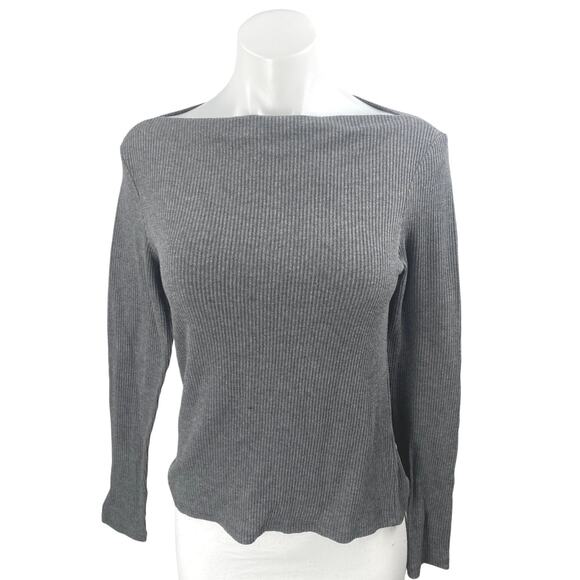 MNG Mango Women's Gray Rib Knit Bateau Neck Long Sleeve Crop Sweater Top Size M - Picture 1 of 3